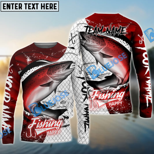 Bluejose Salmon Fishing Dark Red Skin Sport Custom Name & Team Name 3D Shirts