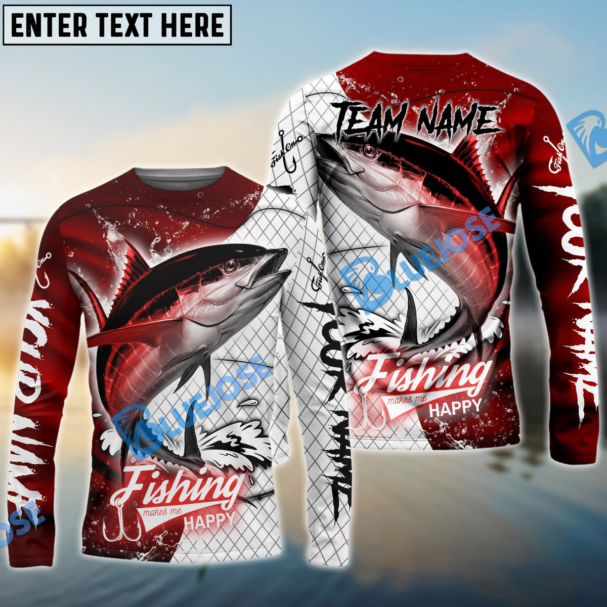 Bluejose Tuna Fishing Dark Red Skin Sport Custom Name &amp; Team Name 3D Shirts