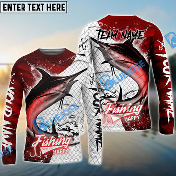 Bluejose Marlin Fishing Dark Red Skin Sport Custom Name & Team Name 3D Shirts