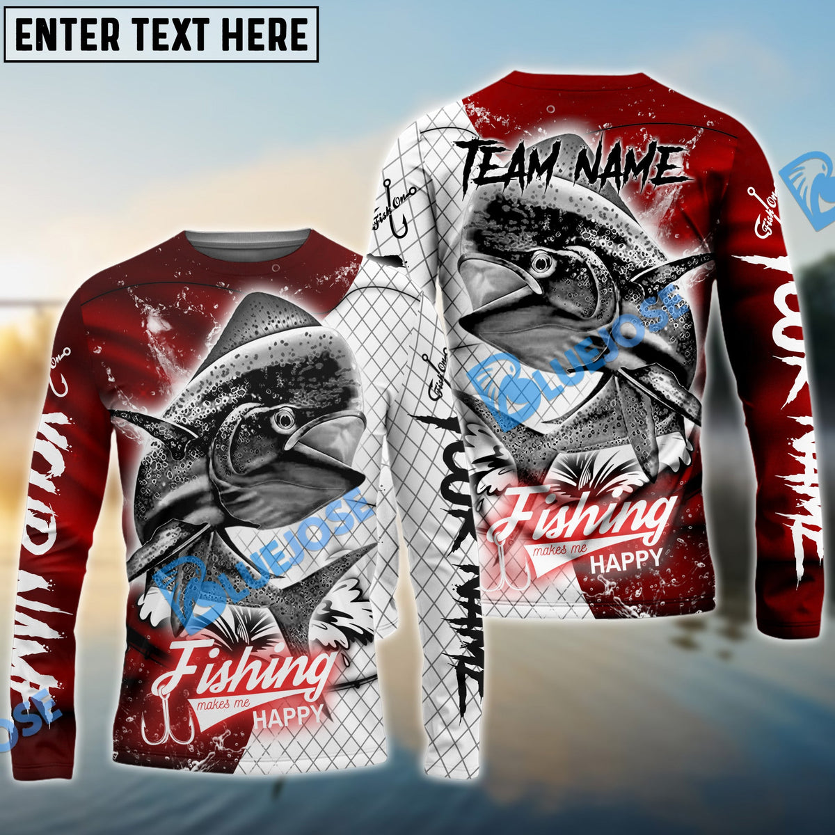 Bluejose Mahi mahi Fishing Dark Red Skin Sport Custom Name &amp; Team Name 3D Shirts