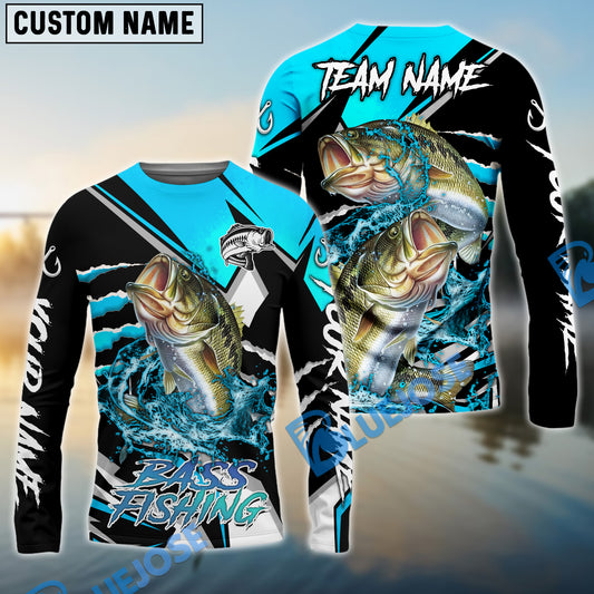 Bluejose Bass Fishing Black Blue Scratch Sport Custom Name & Team Name 3D Shirts