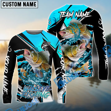 Bluejose Walleye Fishing Black Blue Scratch Sport Custom Name & Team Name 3D Shirts