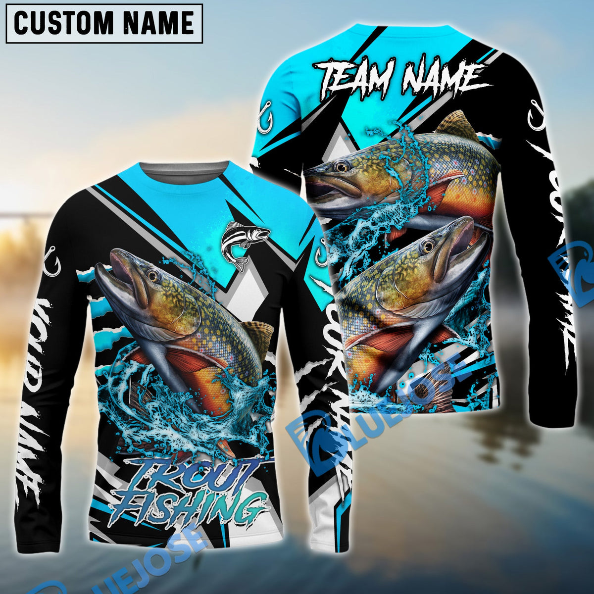 Bluejose Trout Fishing Black Blue Scratch Sport Custom Name &amp; Team Name 3D Shirts
