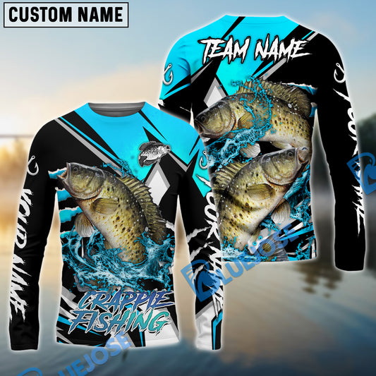 Bluejose Crappie Fishing Black Blue Scratch Sport Custom Name & Team Name 3D Shirts