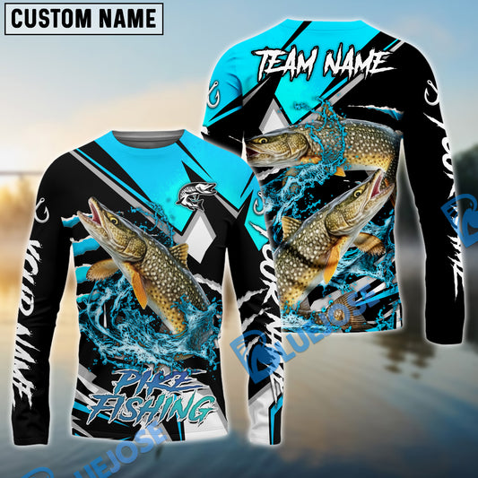 Bluejose Pike Fishing Black Blue Scratch Sport Custom Name & Team Name 3D Shirts