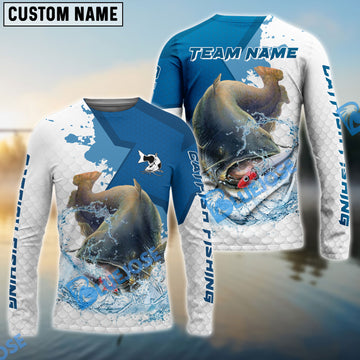 Bluejose Catfish Fishing White Fin Blue Paint Sport Custom Name & Team Name 3D Shirts