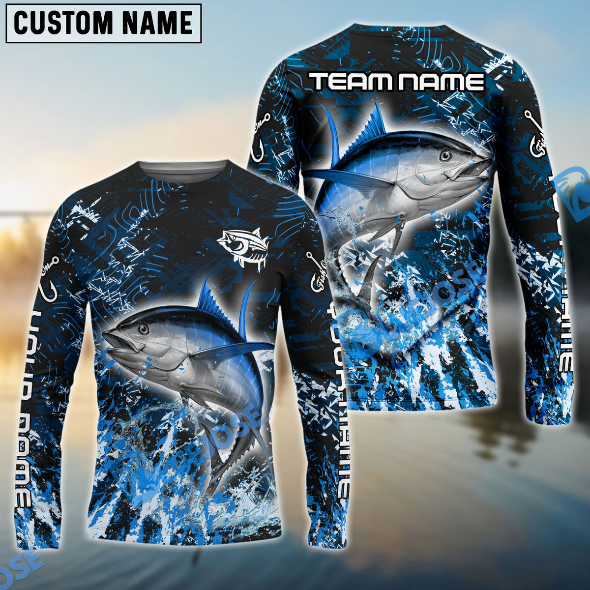 Bluejose Tuna Fishing Dark Grunge Blue Custom Name &amp; Team Name 3D Shirts