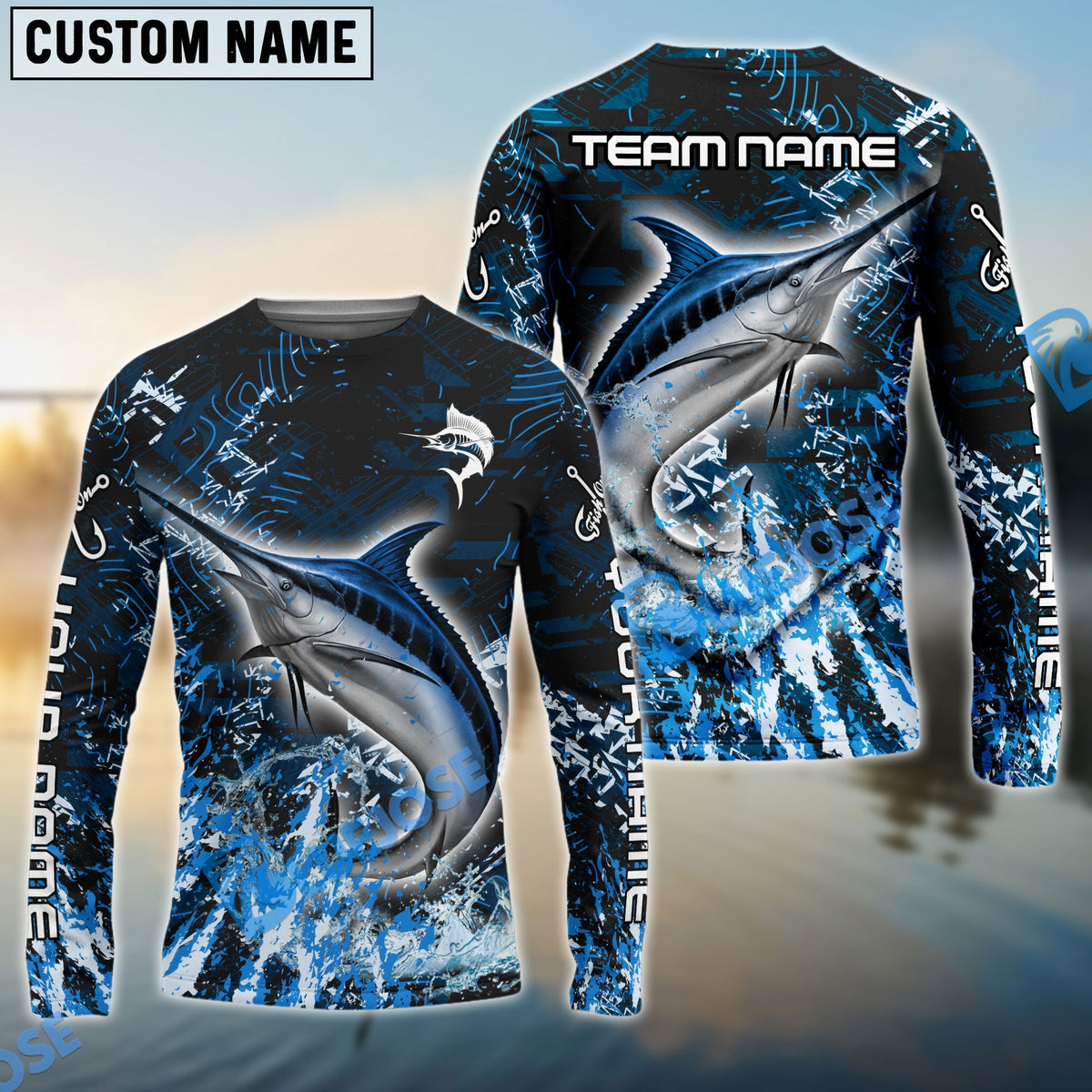 Bluejose Marlin Fishing Dark Grunge Blue Custom Name &amp; Team Name 3D Shirts