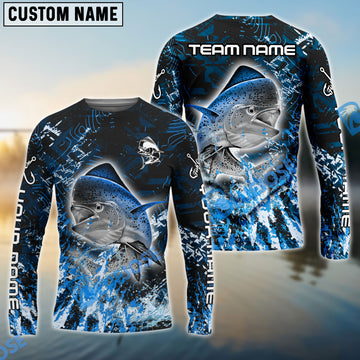 Bluejose Mahi mahi Fishing Dark Grunge Blue Custom Name & Team Name 3D Shirts