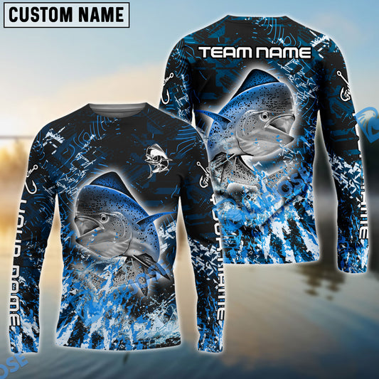 Bluejose Mahi mahi Fishing Dark Grunge Blue Custom Name & Team Name 3D Shirts