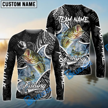 Bluejose Bass Fishing Black White Maori Custom Name & Team Name 3D Shirts