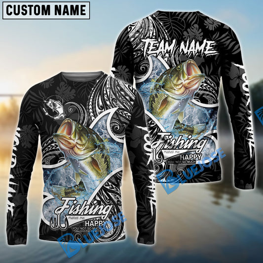 Bluejose Bass Fishing Black White Maori Custom Name & Team Name 3D Shirts