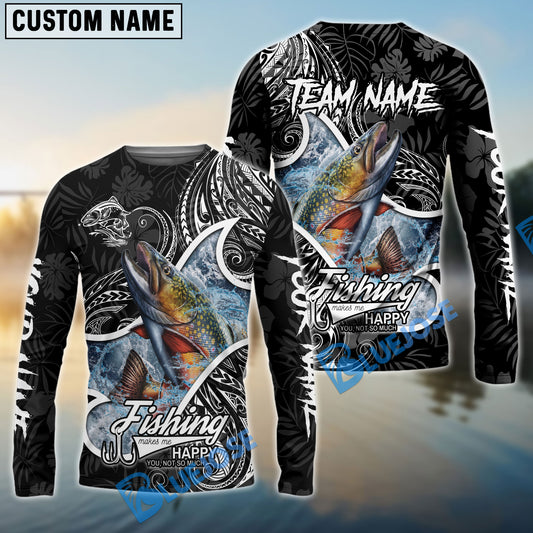 Bluejose Trout Fishing Black White Maori Custom Name & Team Name 3D Shirts