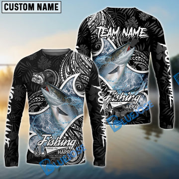 Bluejose Salmon Fishing Black White Maori Custom Name & Team Name 3D Shirts