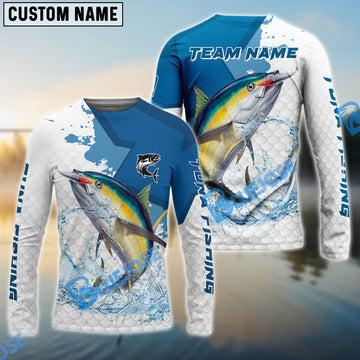 Bluejose Tuna Fishing White Fin Blue Paint Sport Custom Name & Team Name 3D Shirts
