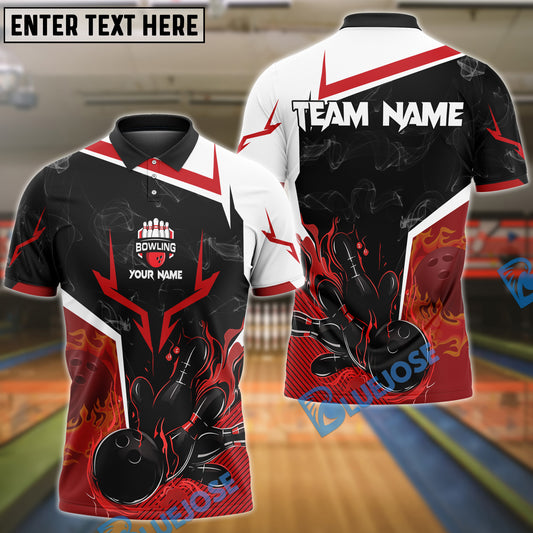 BlueJose Bowling And Pins Basic Smoke Customized Name, Team Name 3D Shirt (4 Colors)