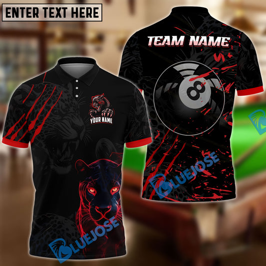 BlueJose Billiards Ball 8 Leopard Panther Personalized Name & Team Name Shirt (4 Colors)