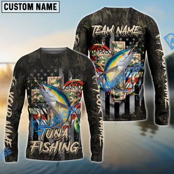 Bluejose Tuna Fishing American Flag Camo Cross Gear Custom Name & Team Name 3D Shirts