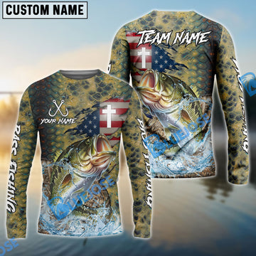 Bluejose Bass Fishing American Flag Camo Cross Skin Custom Name & Team Name 3D Shirts