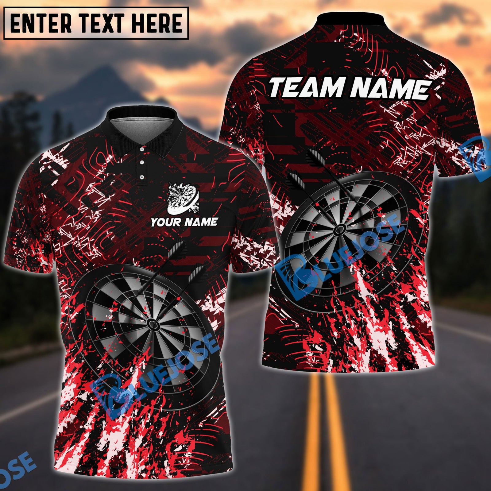 BlueJose Darts Dark Grunge Multicolor Options Personalized Name Shirt (4 Colors)