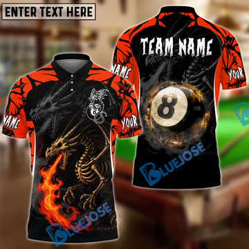 BlueJose Billiards Ball 8 Skeleton Dragon Personalized Name & Team Name Shirt (4 Colors)