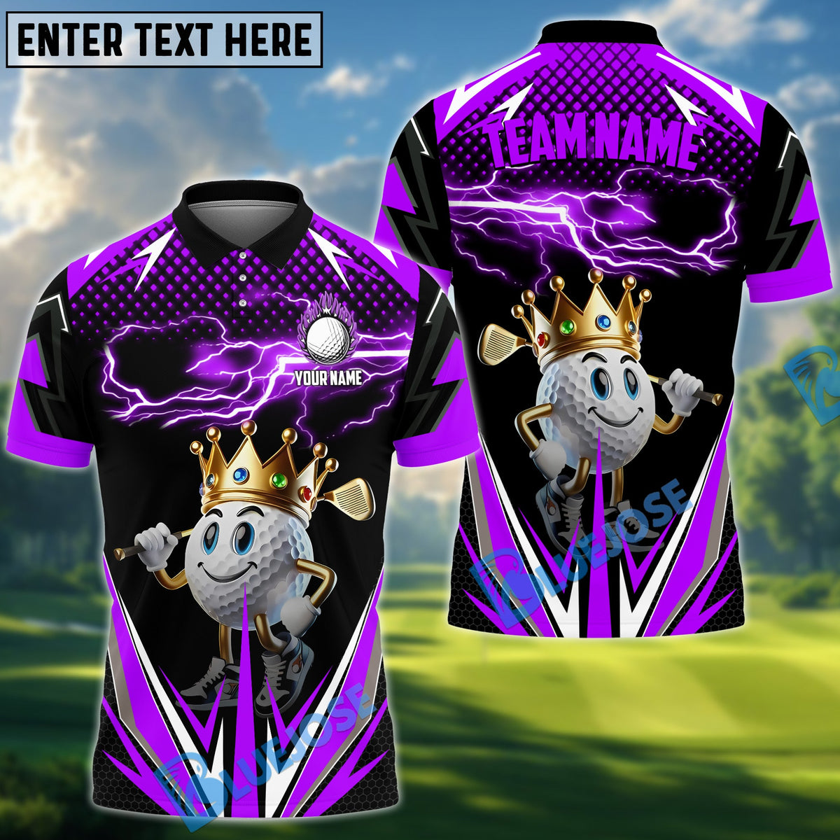 BlueJose Golf Funny Ball Thunder Pattern Customized Name, Team Name 3D Shirts (4 Colors)