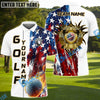 BlueJose Golf American Flag Flaming Ball Customized Name, Team Name 3D Shirts (4 Colors)