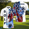 BlueJose Golf American Flag Flaming Ball Customized Name, Team Name 3D Shirts (4 Colors)