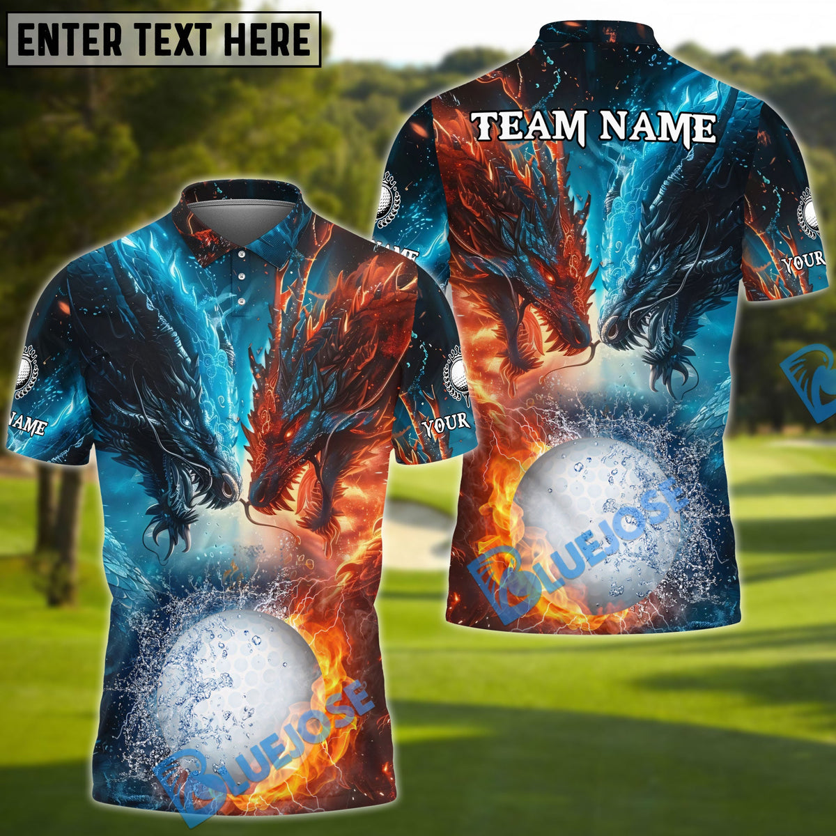 BlueJose Golf Water Dragon &amp; Fire Dragon Customized Name, Team Name 3D Shirts