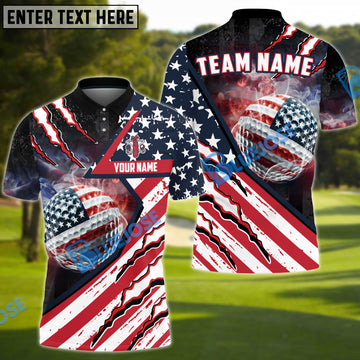 BlueJose Golf US Flag Patriot Customized Name, Team Name 3D Shirts