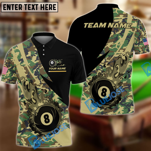BlueJose Billiards Ball 8 Flame Camo Personalized Name Shirt (4 Colors)