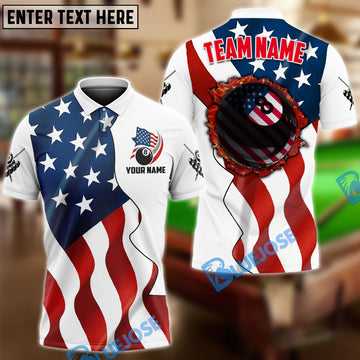 BlueJose Billiards Ball 8 Fire American Flag Personalized Name, Team Name Unisex Shirt