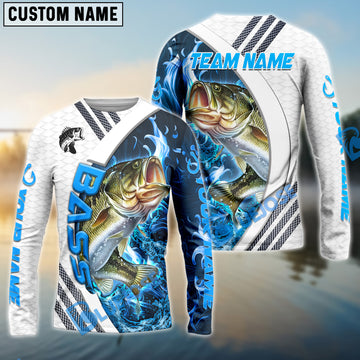 Bluejose Bass Fishing White Blue Lava Sport Custom Name & Team Name 3D Shirts
