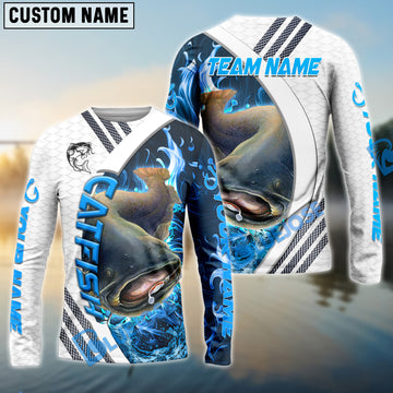 Bluejose Catfish Fishing White Blue Lava Sport Custom Name & Team Name 3D Shirts