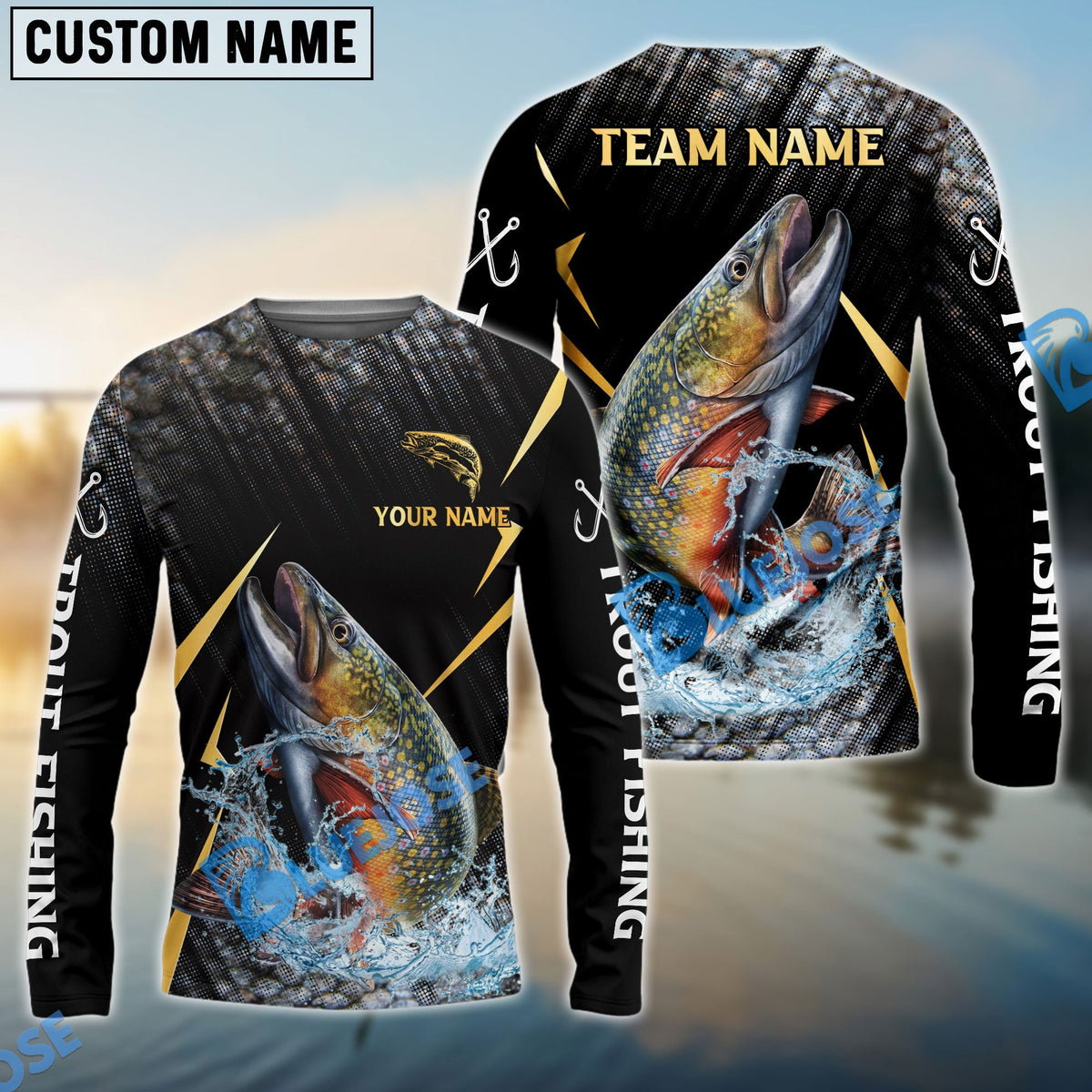 Bluejose Trout Fishing Golden With Skinfish Pattern Custom Name &amp; Team Name 3D Shirts