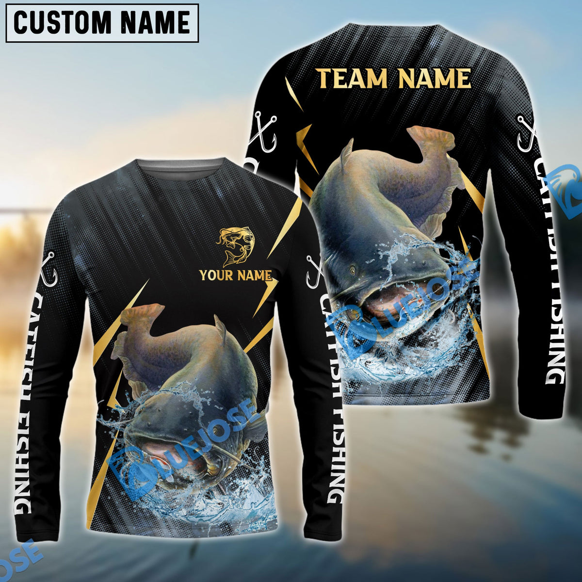 Bluejose Catfish Fishing Golden With Skinfish Pattern Custom Name &amp; Team Name 3D Shirts