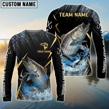 Bluejose Striped Bass Fishing Golden With Skinfish Pattern Custom Name & Team Name 3D Shirts
