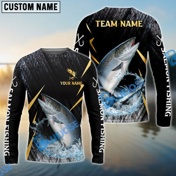 Bluejose Salmon Fishing Golden With Skinfish Pattern Custom Name & Team Name 3D Shirts