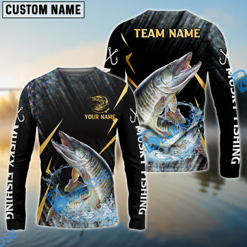 Bluejose Musky Fishing Golden With Skinfish Pattern Custom Name & Team Name 3D Shirts