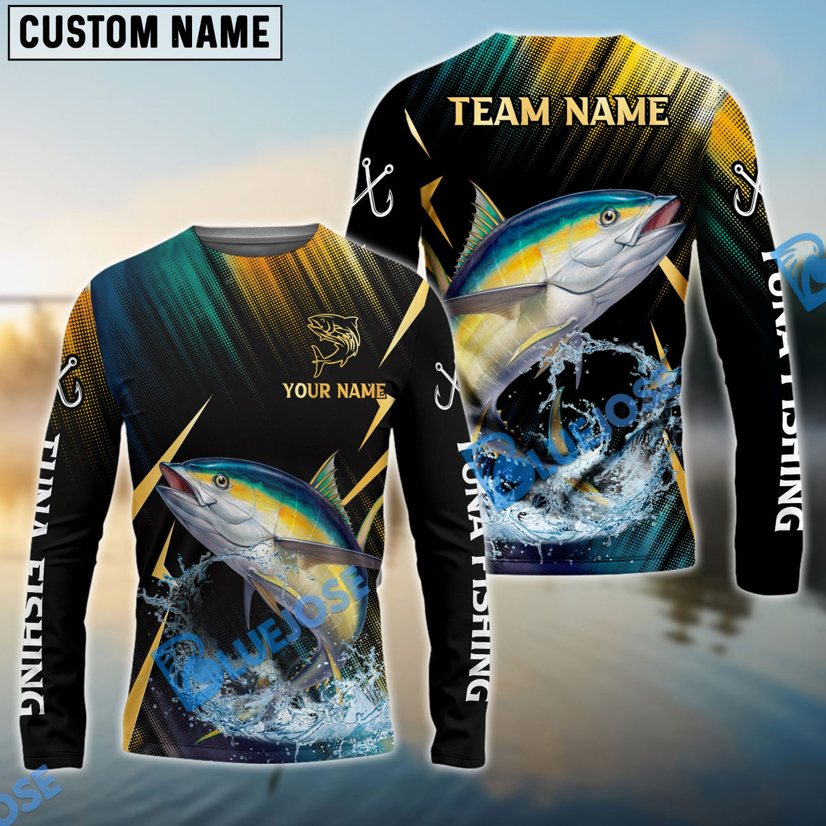 Bluejose Tuna Fishing Golden With Skinfish Pattern Custom Name &amp; Team Name 3D Shirts