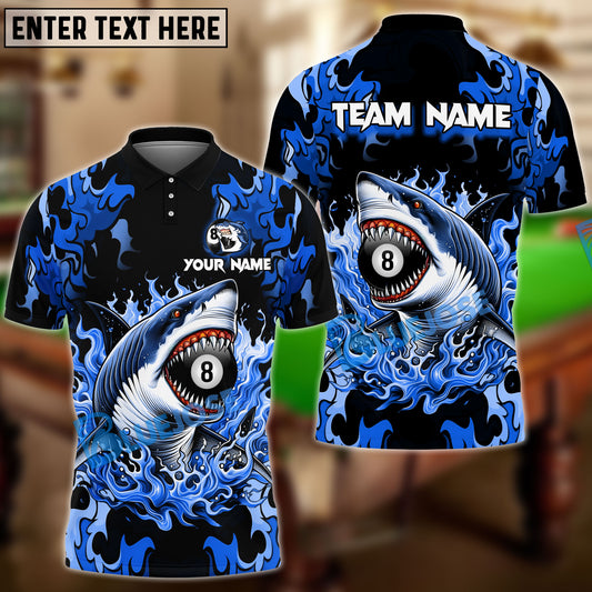 BlueJose Billiards Ball 8 Pool Flame Shark Personalized Name Shirt (4 Colors)