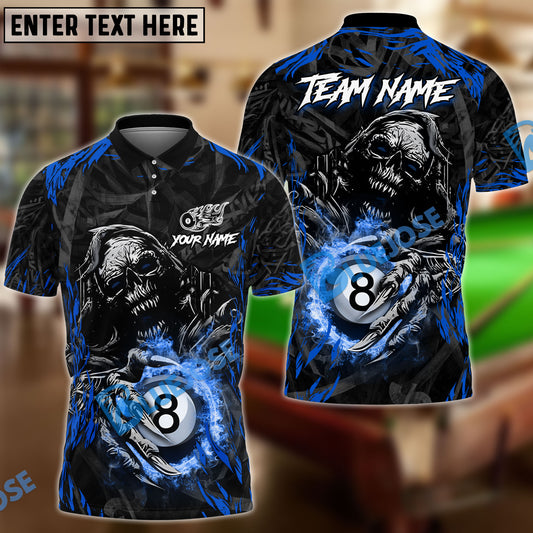 BlueJose Billiards 8 Ball Pool Skull Fire Claws Personalized Name Shirt (4 Colors)