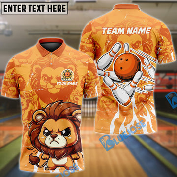 BlueJose Bowling And Pins Cute Lion Customized Name, Team Name 3D Shirt (4 Colors)