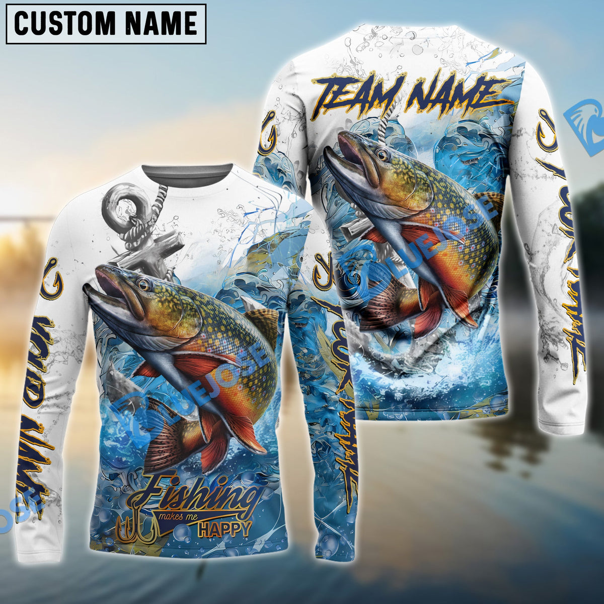 Bluejose Trout Fishing Anchor Ocean Splash Design Name &amp; Team Name 3D Shirts