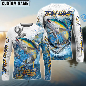 Bluejose Tuna Fishing Anchor Ocean Splash Design Name & Team Name 3D Shirts