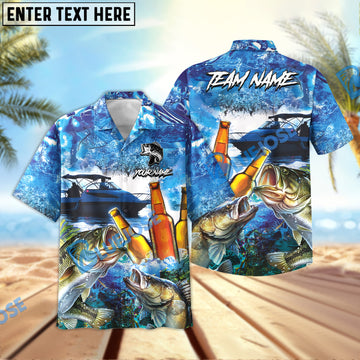 BlueJose Bass Fishing Boat Blue Beer Personalized All Over Print 3D Hawaiian Shirt