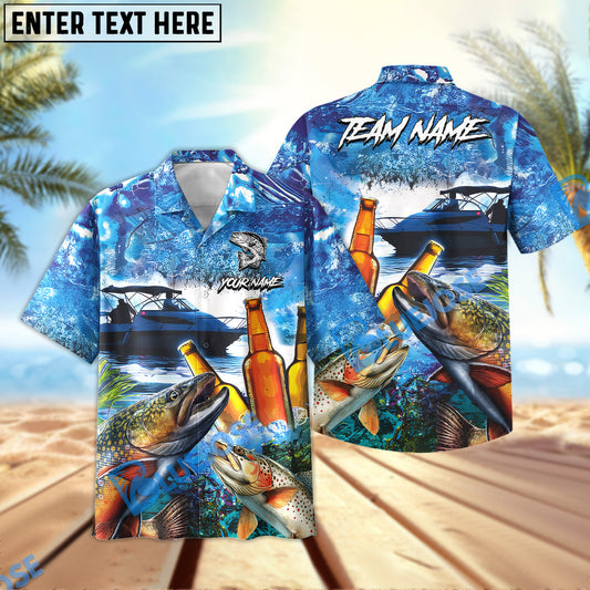 BlueJose Trout Fishing Boat Blue Beer Personalized All Over Print 3D Hawaiian Shirt