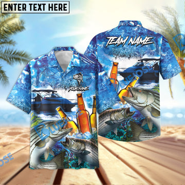 BlueJose Striped Bass Fishing Boat Blue Beer Personalized All Over Print 3D Hawaiian Shirt