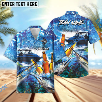 BlueJose Marlin Fishing Boat Blue Beer Personalized All Over Print 3D Hawaiian Shirt