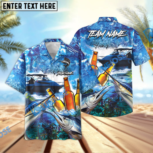BlueJose Marlin Fishing Boat Blue Beer Personalized All Over Print 3D Hawaiian Shirt